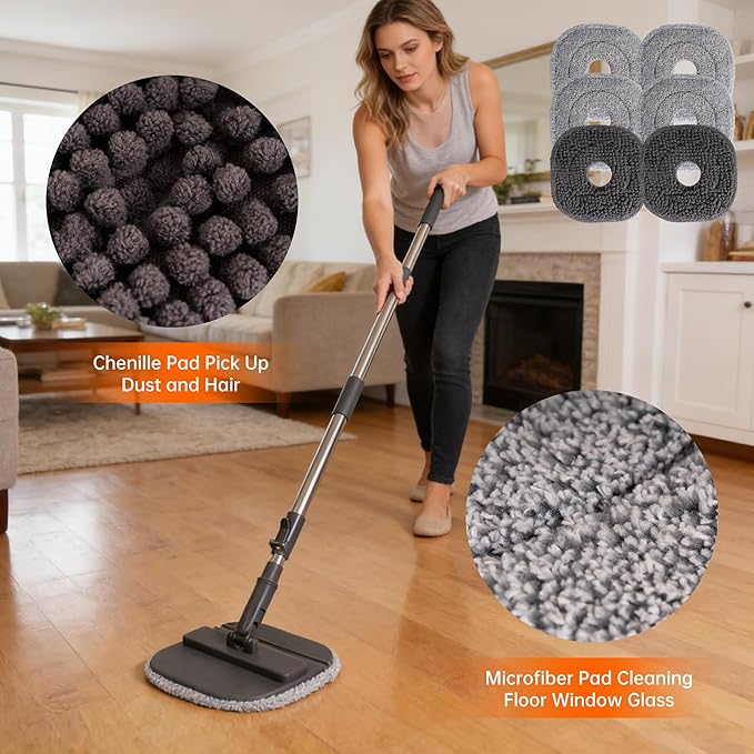 Collapsible Mop and Bucket Set, Spin Mop with Separate Dirty and Clean Water, 6 Replaceable Mopping Pads with Foldable Handle, Deep Cleaning Mops and Buckets for Household Use Floor Cleaning