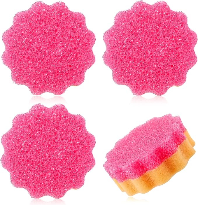 3 Pcs Dual Sided Scrub Sponge Multi Functional Cute Temperature Sensitive Non Scratch Dish Sponge for Washing Dishes Kitchen Bathroom(Flower,Pink)