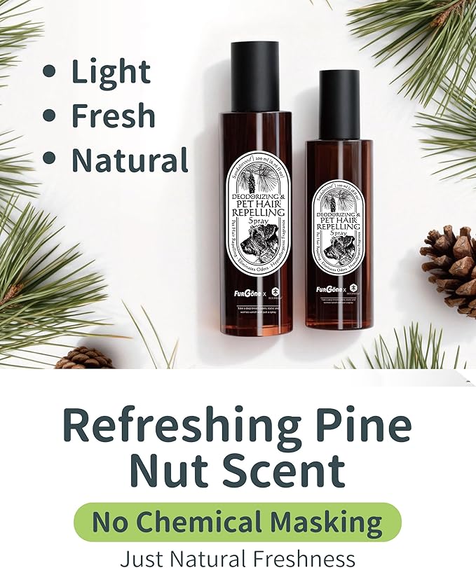 FurGone by Seedshub Pet Hair Repelling Spray, Odor Neutralizer | Anti-Static Wrinkle Release Pet-Friendly Sprays for Clothing and More, Pine Nut Scent, Up to 1400 Sprays, 3.38oz (2 Travel Pack)