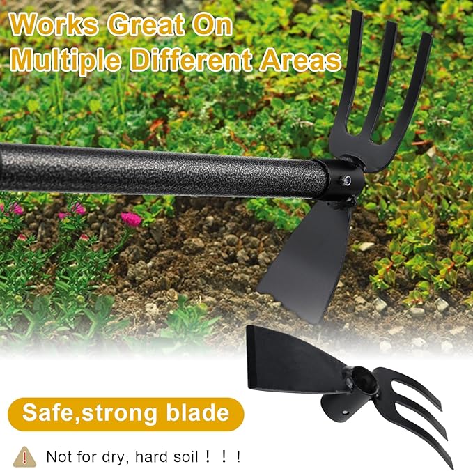 Lilyvane Garden Hoe, 2 in 1 Hand Hoe Garden Tools,45 Inch Long Handle,Garden Hoe and Cultivator for Weeding Cultivating Planting, Small Hand Rake Tiller for Flower Bed Gardening, Loosening Soil
