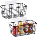 2 Set Adhesive Hanging Wall Basket Inside Cabinet Door Organizer,Wall Storage Basket-No Drilling Adhesive wall Basket for Cupboard Door,Space-Saving Small Hanging Baskets for Wall Mount Storage,Black