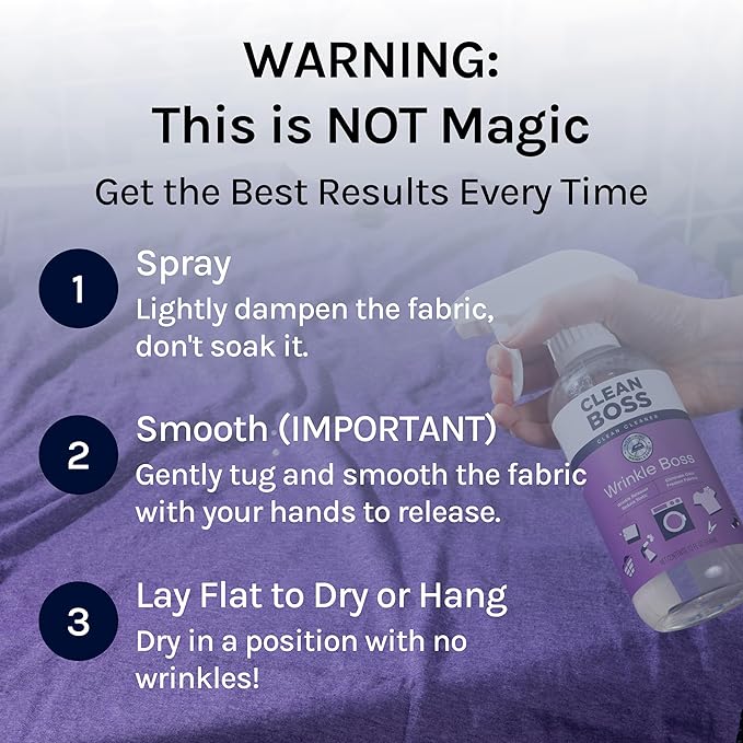CleanBoss Wrinkle Boss Release Spray for Clothing - 2 Bottles Plus 1 Mini Travel Size Wrinkle Guard For On The Go