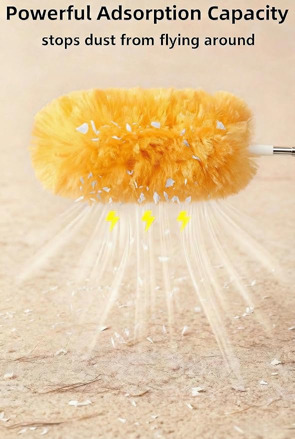 Heavy Duty Duster Refills, Disposable Dusters Kit for Cleaning Dusting Furniture Blind Ceiling Fan, Multi Surface 360 Feather Duster(10)+3FT Extended Handle（1） (Orange)