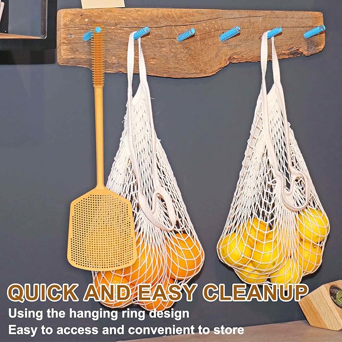 HARFINGTON 4pcs Fly Swatter 5.7"x5.3" Plastic Manual Heavy Duty Long Handle Fly Swatter for Home Indoor Outdoor, Gold