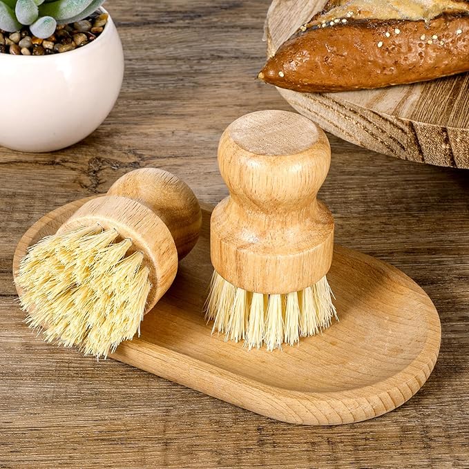 18 Pcs Bamboo Dish Scrub Brushes Kitchen Dishwashing Cleaning Brush Wooden Scrubbers Set Sisal Bristles Cleaner Scrubber for Washing Cast Iron Pan Pot Sink Spatula (18, Yellow)