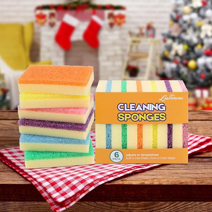 Scrub Sponge, Dual-Sided Temperature-Responsive Scrubber - Non-Scratch - Multipurpose Dish Sponges for Kitchens, Bathrooms, and Outdoor Use - 12 Pack