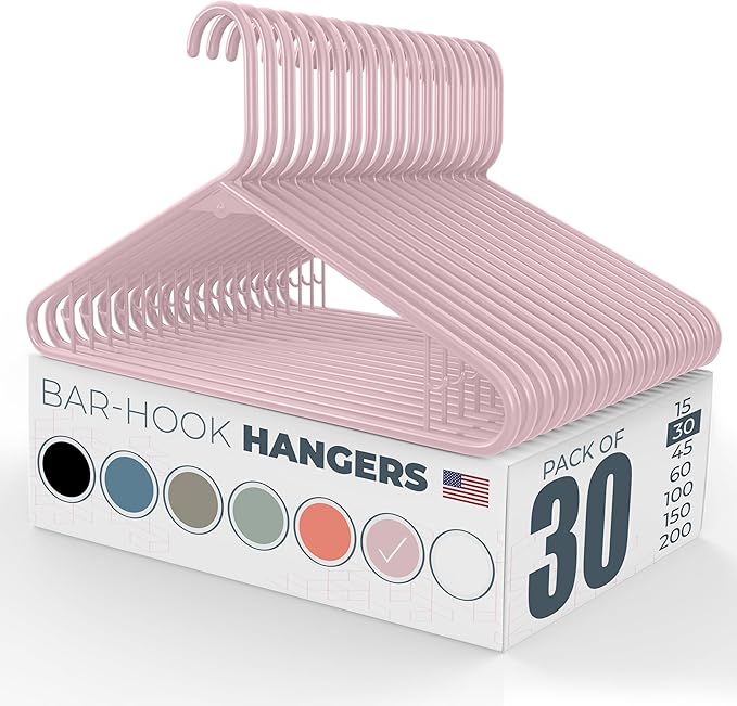 Neaties Plastic Hangers 30 Pack – Made in The USA – 6lb Capacity Standard Clothes Hangers with Strap Hooks for Dresses, Lingerie, Shirts, Pants, and Jackets – Pink