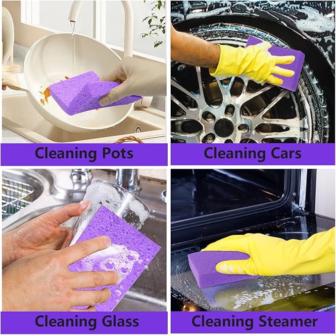 Cellulose Sponges, Large Size 4" x 6" x 1" - Heavy Duty Scrub Kitchen Sponge, Clean Tough Messes Without Scratching Kitchen Cleaning Pads, Pop Up Eco DIY (6 Pack), Purple
