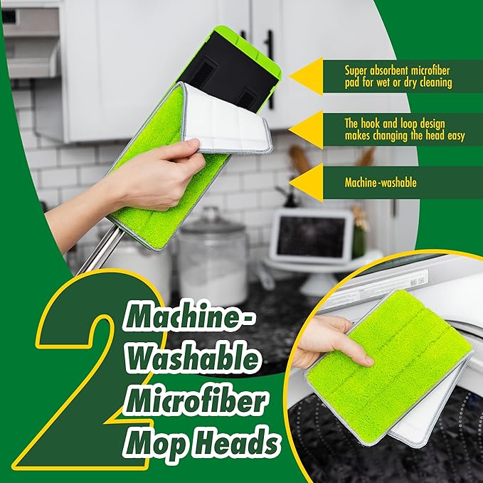 Libman Rinse 'n Wring Mop and Bucket System, Microfiber Dry Wet Mop for Floor Cleaning, Hardwood, Laminate, Tile Cleaner, Dual Chamber Bucket Design, 2 Total Refill Replacement Head Pads