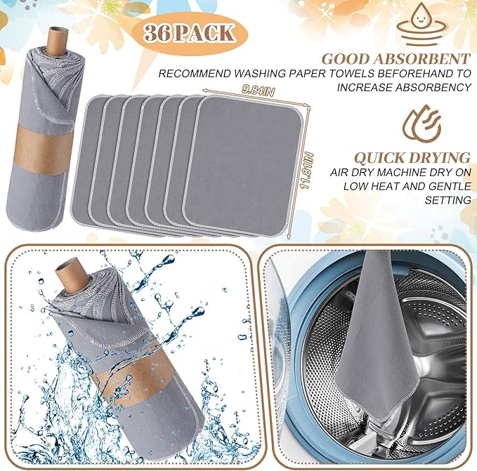 36 Pack Vintage Reusable Cleaning Cloths Washable Cotton Kitchen Towels for Home (Gray)