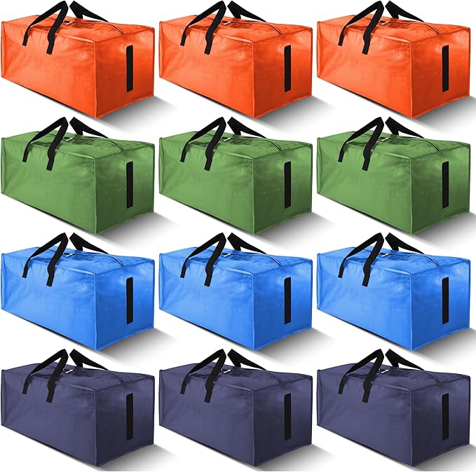 HOMESURE 12 Pack Large Strong Moving Bags with Zippers & Carrying Handles - Water-Resistant - Heavy Duty Storage Tote for Space Saving, Fold Flat, Alternative to Moving Box (Multicolored)