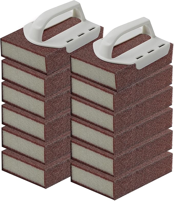 Magic Carborundum Sponge, 12pcs with 2 Handles Rust Foam Cleaning Eraser for Pots, Pans, Sink, Grill, Household Cleaning Emery Sponges for Kitchen, Bathroom
