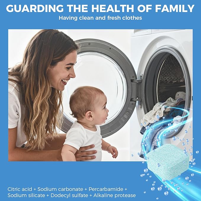 Washing Machine Cleaner Tablets, 24 Pack, Deep Cleaning Descaler and Suitable for Most Washer Machine Cleaner Front Loader and Top Load, Compatible with HE Models