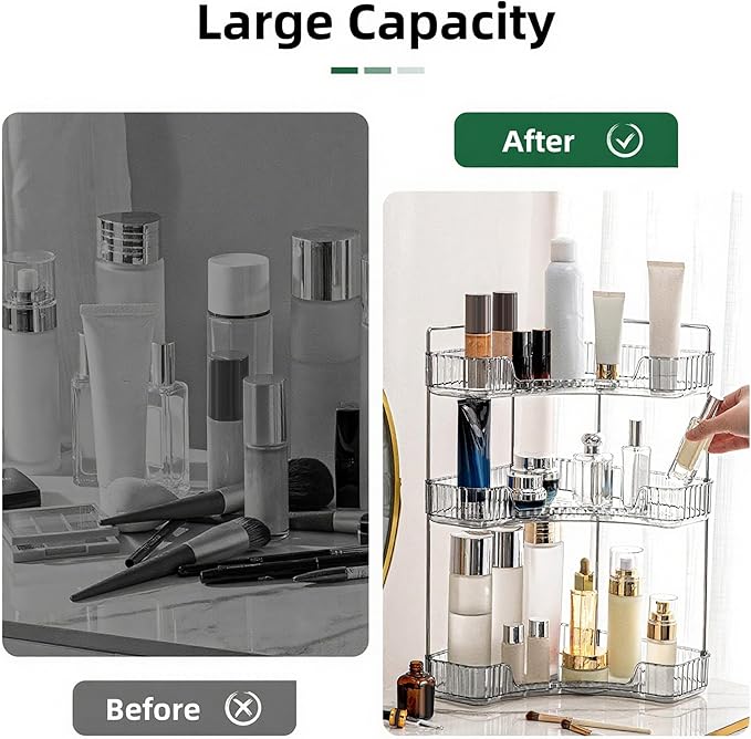 INVSSENE Corner Bathroom Countertop Organizer, Vanity Organizer Trays for Counter, Makeup Organizers, Perfume Tray, Skincare Shelf Storage Gifts for Women Girl Student (Smoky Gray 3 Tiers)