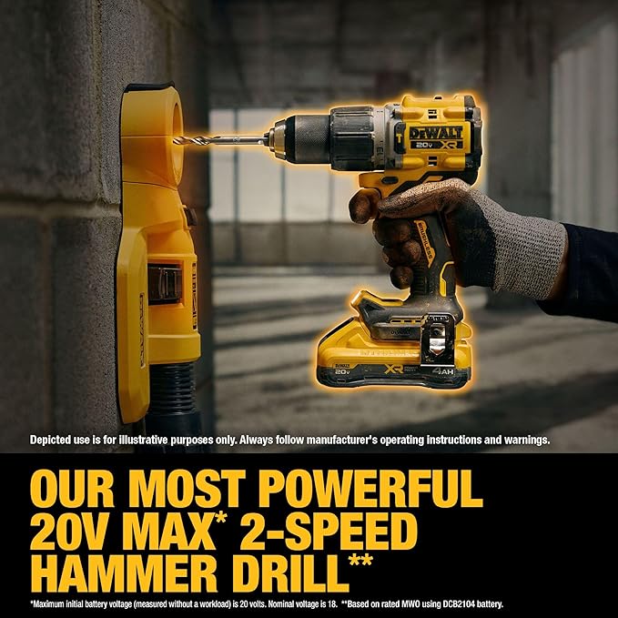 DEWALT 20V MAX XR Impact Driver and Hammer Drill Cordless Power Tool Combo Kit, Includes 2x 4ah POWERPACK Batteries and a Charger (DCK250QQ2)