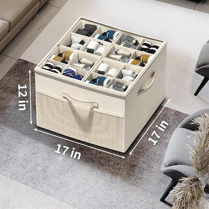 Aokeyee Shoe Organizer for Closet,Foldable Shoe Storage Organizer Box Bin with Adjustable Dividers and Clear Cover, Fits up to 16 Pairs