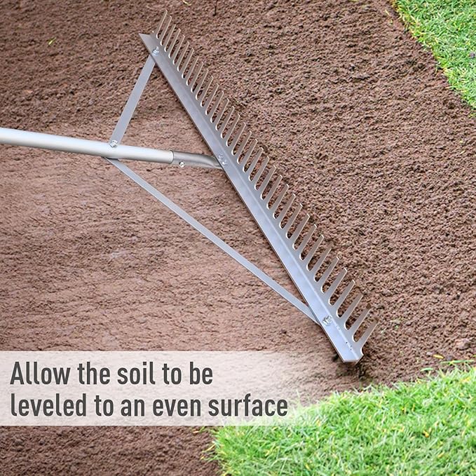 Landscape Rake 36'', Aluminum Rakes with Lightweight 69'' Handle, Landscaping Rake Tool for Lawn Care, Beach