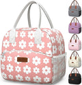 HOTOR Lunch Bag for Women & Men - Wear-Resistant Insulated Lunch Box with Large Capacity, Multi-Functional Cooler Bag for Office, Picnic, Pink with White Daisy, 10L,10.60" x 5.90" x 9.50"