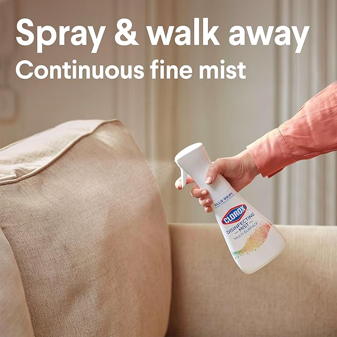 Clorox Disinfecting Mist, Eucalyptus Peppermint, Household Essentials, 1 Spray and 1 Refill, 16 oz Each