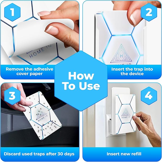 Indoor UV Pest Control Device and Night Light. LED Powered Flying Insect Trap for Flies, Moths, Gnats, Fruit Flies and Mosquitos. (Device + 5 Traps)