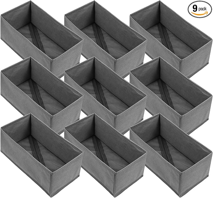 9-Pack Foldable Drawer Organizers Foldable Storage Bins – Clothing Drawer Organizer for Clothes, Dark Grey (10.6"x5.5"x4.3", Non-Woven Fabric)