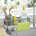 HapiRm Sponge Holder for Kitchen Sink - Self-draining Sink Caddy with Brush and Dishcloth Holders, Stainless Steel Kitchen Organizer for Countertop - Grey