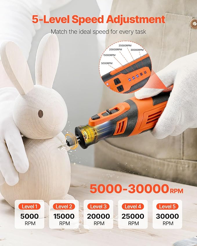 VEVOR 136-Piece Cordless Rotary Tool Kit, DC8V Portable Mini Power Rotary Tool, 5 Speeds 5000-30000RPM Multi-Purpose DIY Tools for Engraving, Sanding, Polishing, Carving, Grinding, Cutting, DIY Craft