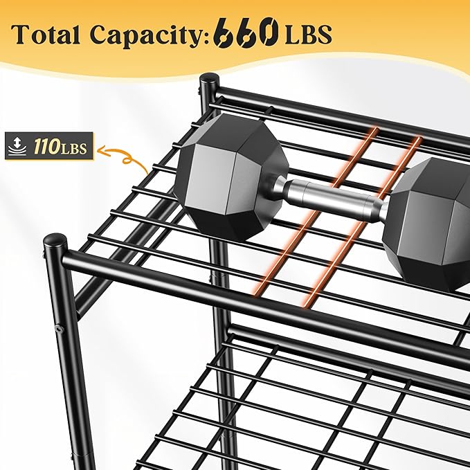 Metal Shelving 6-Tier Storage Shelves Unit with Hooks,Heavy Duty Garage Shelving with Leveling Feet,High Standing Shelf Organizer for Kitchen Pantry Bathroom Dorm,17.7”W×11.8”D ×72.2”H,Black
