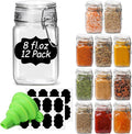 ComSaf Set of 12 Square Glass Jars with Airtight Lids (8 Oz), Pantry Canisters for Spices, Jams, & Herbs, Wire Clamp Jar for Overnight Oats, Pickling, Favors, Includes Labels & Funnel