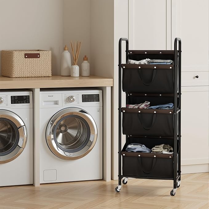 GRANNY SAYS 3 Tier Laundry Sorter, Laundry Basket with Wheels, Laundry Room Organization and Storage, 3 Section Rolling Laundry Cart for Dorm, Bathroom, Bedroom, Closet, Black