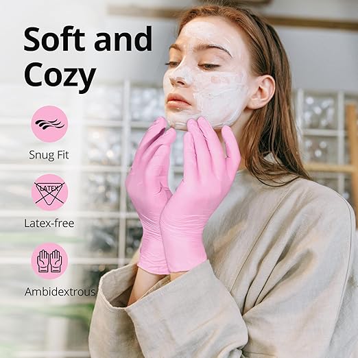 Pink Nitrile Gloves, 3-mil, Industrial Gloves Disposable Latex Free, for Cleaning & Esthetician, Rubber Powder-Free, 100-ct Box (X-Large)