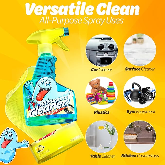 Spray Bottle with Microfiber Cap - All Purpose Cleaner 16oz - Lemon (2 Pack)