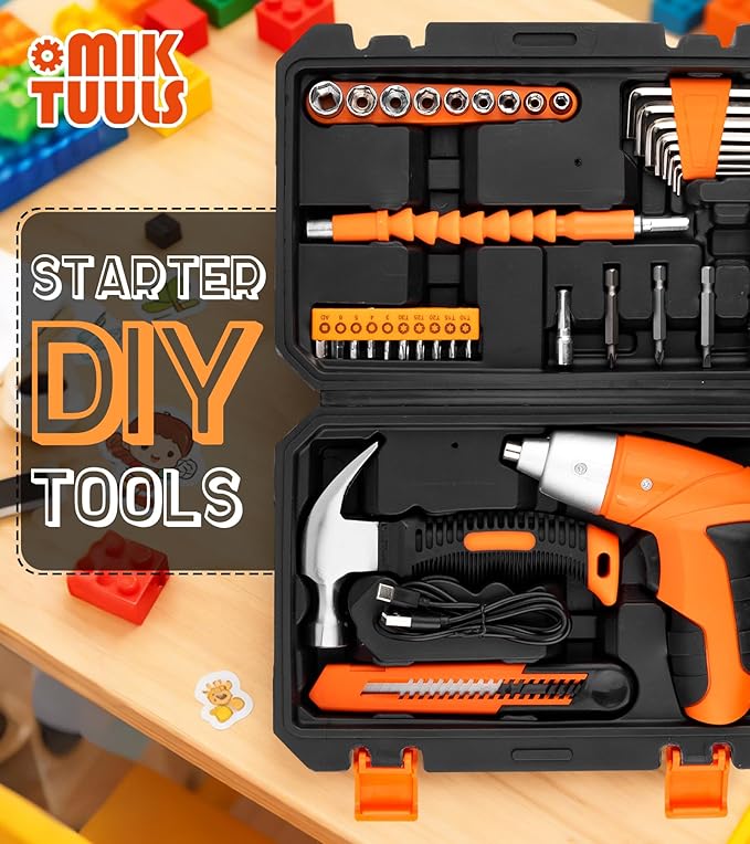 Electric Screwdriver 37pc Tool Set, Cordless & Rechargeable 3.6V Small Power Screwdriver Home Kit Set with Compact Hand Tool Box, Orange