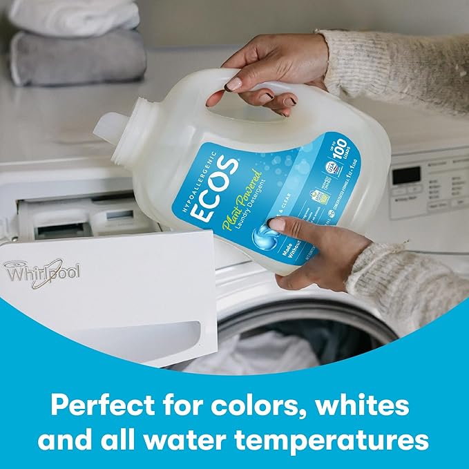 ECOS Laundry Detergent Liquid,100 Loads - Dermatologist Tested Laundry Soap - Hypoallergenic,EPA Safer Choice Certified,Plant-Powered - Free & Clear,50 Fl Oz,(Pack of 4)
