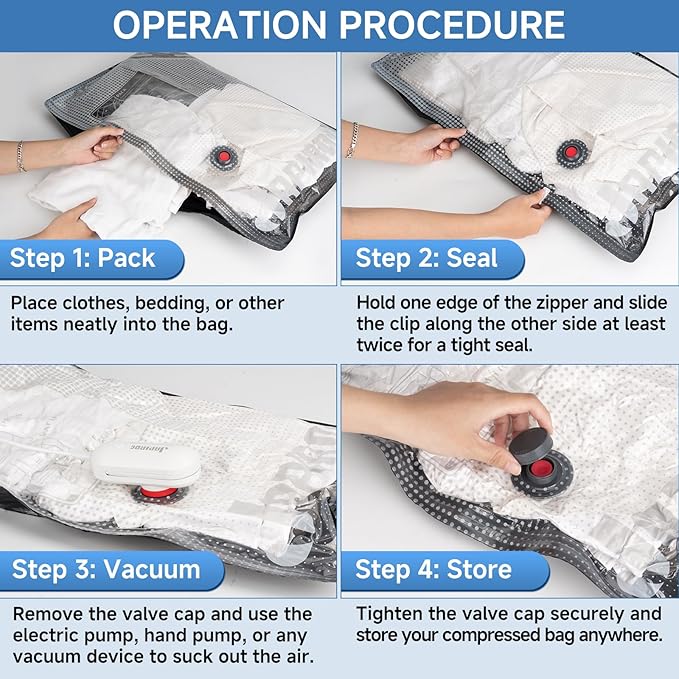Travel Vacuum Storage Bags 8 Pack, Vacuum Seal Bags for Clothing Travel, Space Saver Bags for Luggage, Suitcase & Home Organization Black
