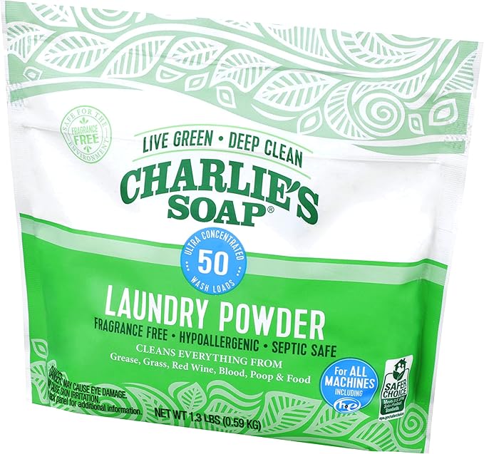 Charlie’s Soap Laundry Powder (50 Loads, 6 Pack) Hypoallergenic Deep Cleaning Washing Powder Detergent – Eco-Friendly, Safe, and Effective