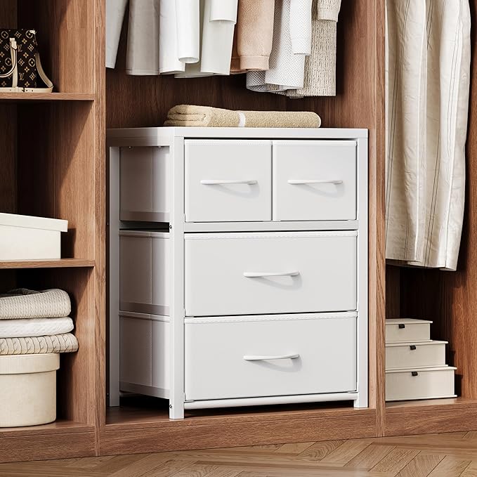 Homeiju Stackable 4-Drawer Fabric Dresser with Waterproof Wood Top – Closet Organizer & Storage Drawers for Bedroom, Modern Metal Frame Design (3 Tier)