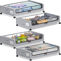 YAASHEEN Under Bed Storage with Wheels, 4-Pack Under the Bed Storage Containers with Clear Lids & Label, Underbed Storage Bins, XXL 60L Rolling Metal Drawer for Clothes, Shoes, Toys, Books - Gray