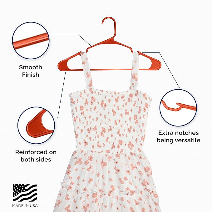 Closetselect Plastic Hangers 50 Pack - Space Saving Clothes Hangers, Made in USA, Durable & Strong Plastic Shirt & Coat Hanger with Notches & Shoulder Grooves, Non-Slip Hangers | Bright Orange