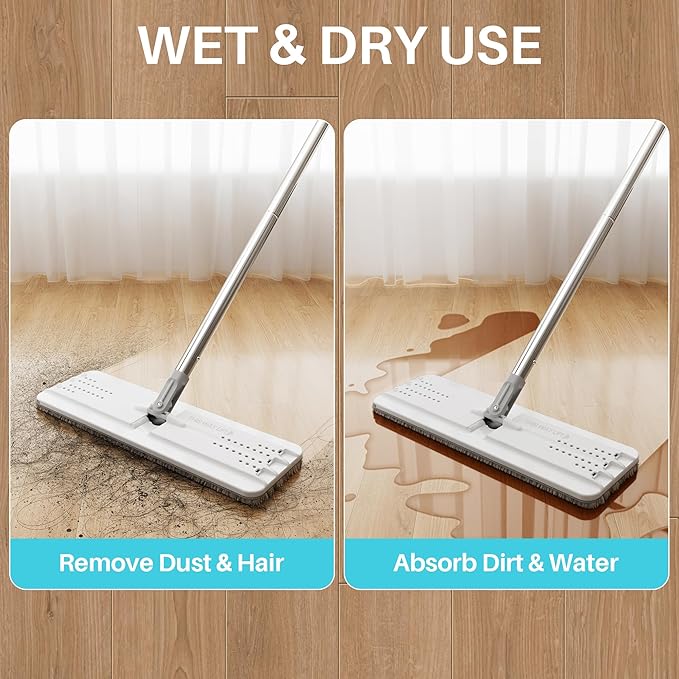 JOYMOOP 8L Large Capacity Flat Mop System with Extension Handle, Ideal for Floor, Window, and Wall Cleaning - Includes 3 Washable Microfiber Pads for Wet and Dry Use