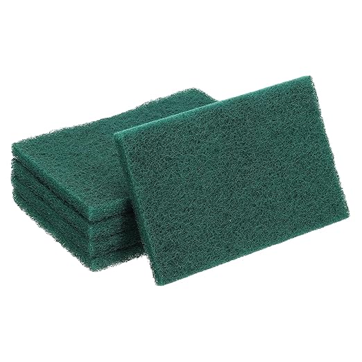 uxcell 5Pcs Scrubber Scouring Pad, 9.1 x 5.9 Inch 180 Grits Drill Power Brush Rectangle Scrub Pads Discs Polishing Pad for Household Furniture Automotive Cleaning, Green