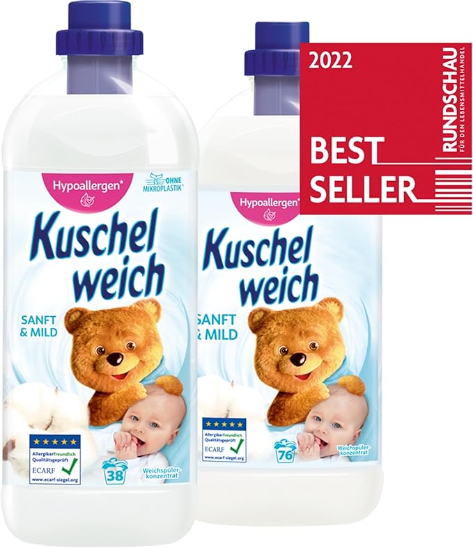 Fabric Softener Gentle & Mild - Without Dyes - 3x1L (101.44 oz) - 114 Wash Loads - Made in Germany