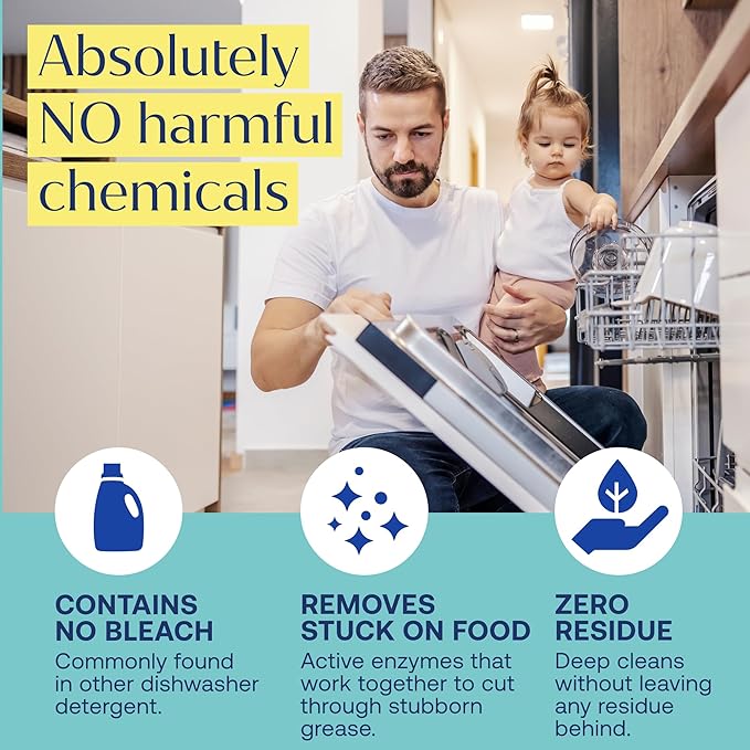Fab Tab 100% Plastic-Free Dishwasher Detergent Tablets, Clean Ingredients, Fragrance Free, No Residue, Powerful Enzyme-Based Dishwasher Pods, 40 Count.