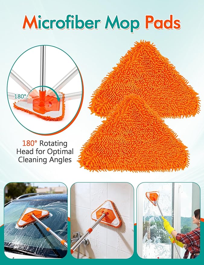 Ceiling Fan Cleaner Duster with 76" Extendable Long Handle,180° Wall Mop Cleaner for Walls/Ceiling Fans/Dust/Baseboards/Floors/Blade Blinds/dDoors Clean,Feather Duster Cleaning Kit