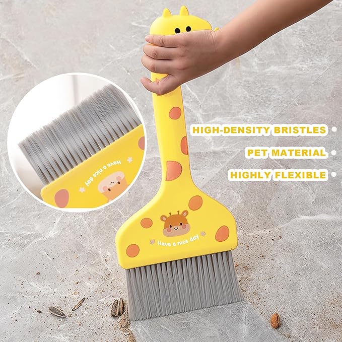 Mini Broom and Dustpan Set Cartoon Small Broom with Dustpan Combo Set Cute Cleaning Kit for Home Office Floor (Pink)
