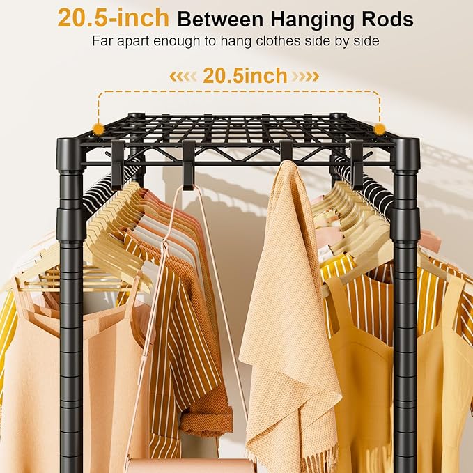 ULIFHOME P7 Rolling Clothes Rack, Clothing Racks for Hanging Clothes, Heavy Duty Garment Rack with Wheels, 3 Tiers Freestanding Portable Closet Rack 45''W × 20.5''D × 80.5''H, Max Load 480 lbs, Black