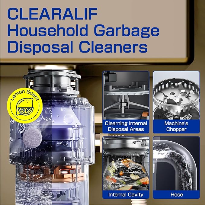 CLEARALIF Household Garbage Disposal Cleaners, 12 Tablets, Fresh Lemon Scent, Compatible With All Disposals