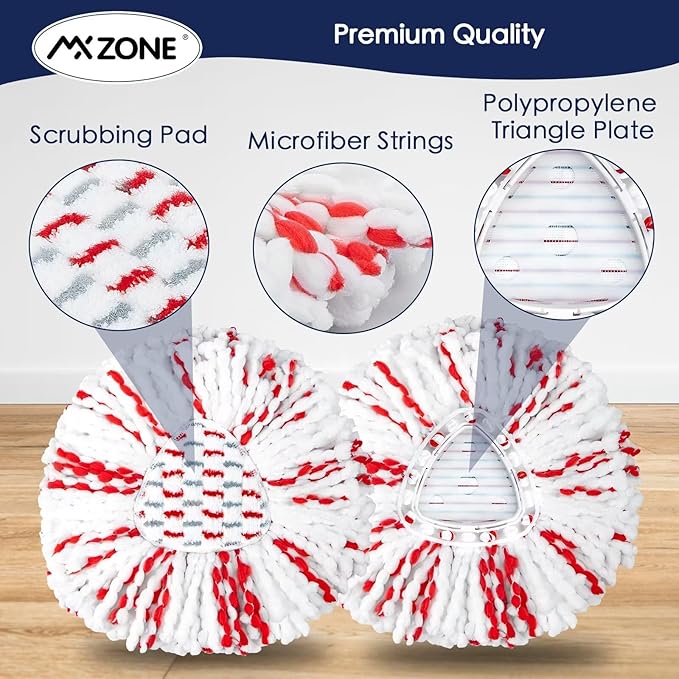 Spin Mop Replacement Heads Compatible with O-Cedar EasyWring 1-Tank System - Microfiber Mop Head Refills for Deep Floor Cleaning, Scrub Pad for Tile Hardwood Kitchen, 2 Pack