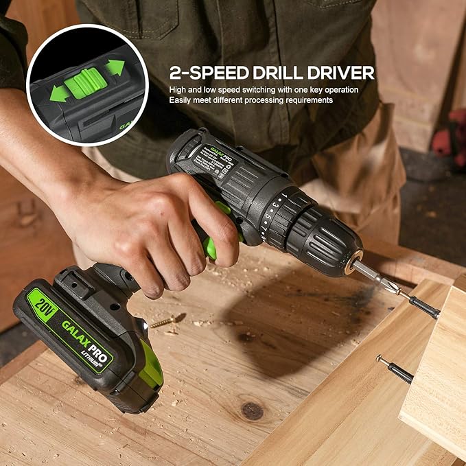 GALAX PRO Cordless Drill Driver/Impact Driver with 1pcs 1.3Ah Lithium-Ion Batteries, Charger Kit, 11pcs Accessories and Tool Bag