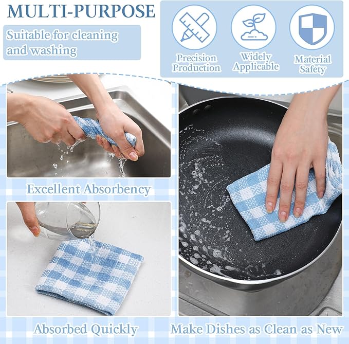 Patelai 12 Pcs Kitchen Dish Cloths for Washing Dishes Absorbent Dish Rags Cleaning Reusable Towels for Scrubbing Wipe Glass Summer Home Household Supplies(Blue,13.8'' X 13.8'')
